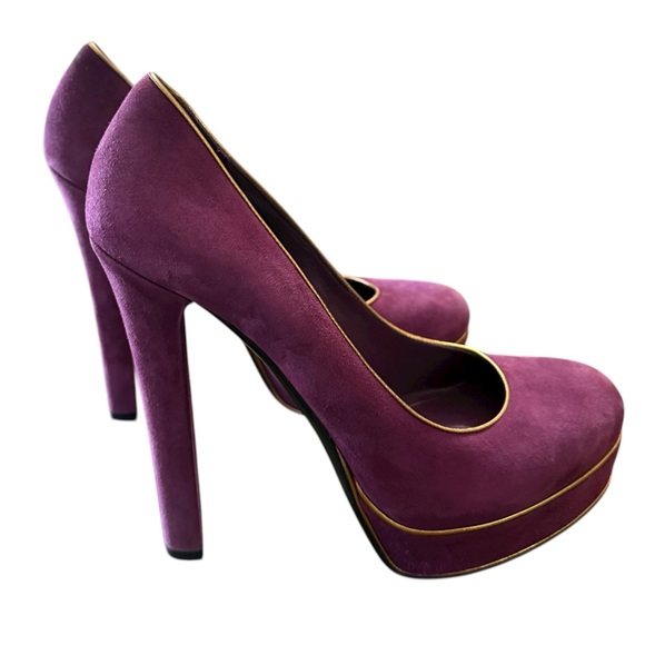 Gucci Purple Gold Trim Glam Suede Platform Stiletto Heel Pumps EU 38.5 US 8.5 - Picture 5 of 14